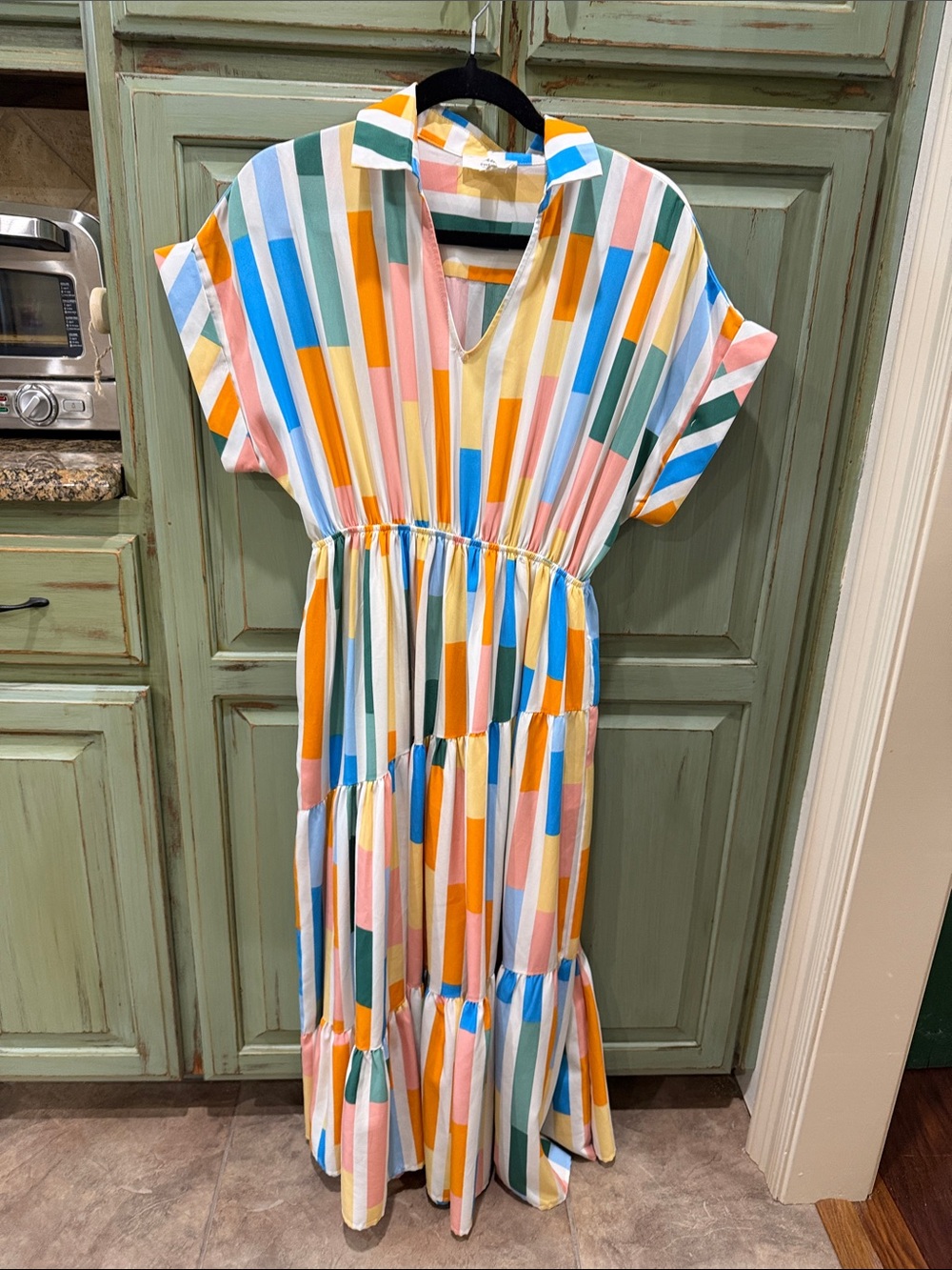 entro Multicolor Striped Tiered Maxi Dress